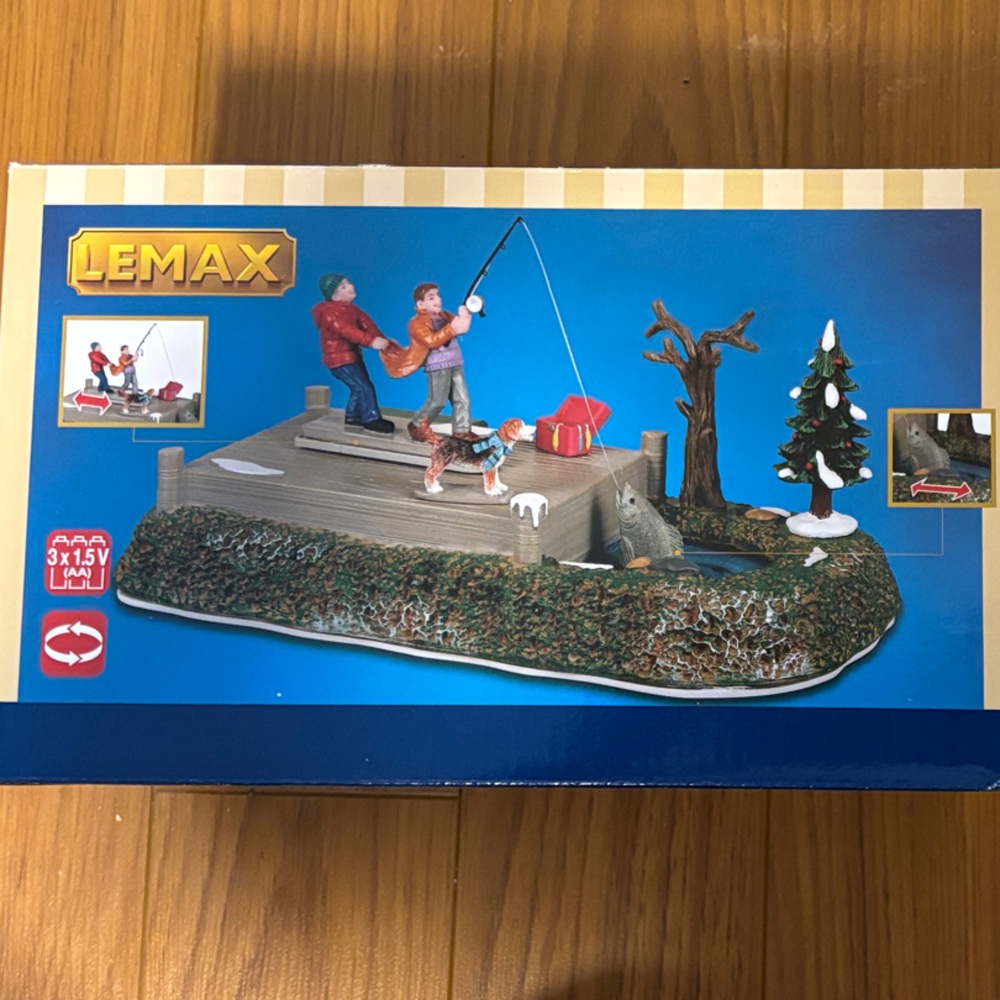 Lemax Winter Fishing Scene with Blue and Red Accents